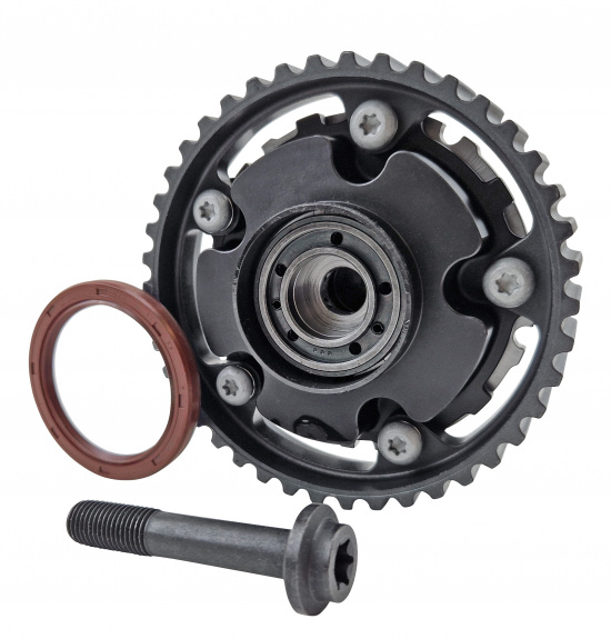 Camshaft adjustment outlet side