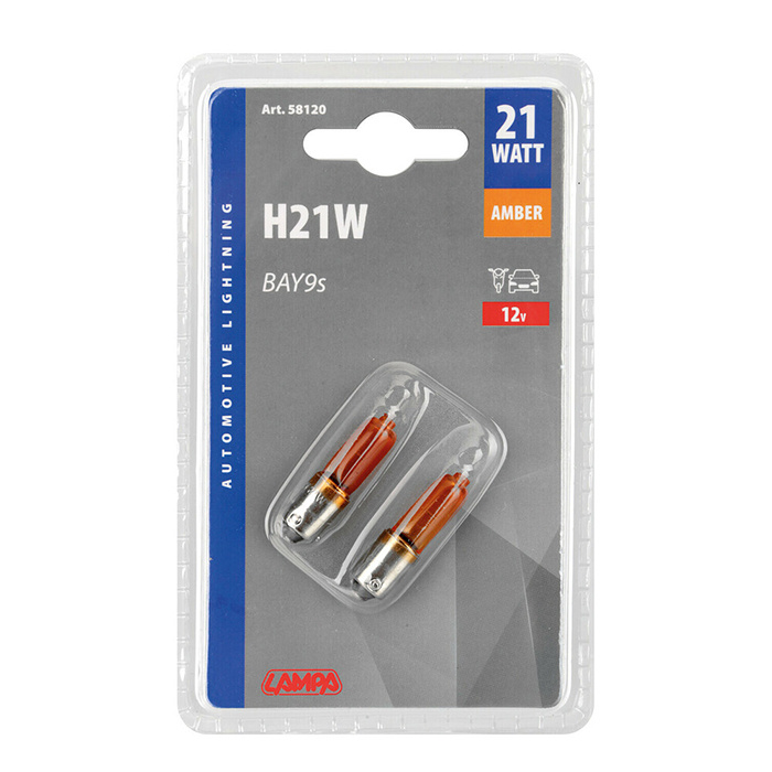 2V Halogen micro lamp - H21W - 21W - BAY9s - 2 pcs - D/Blister - Ambe